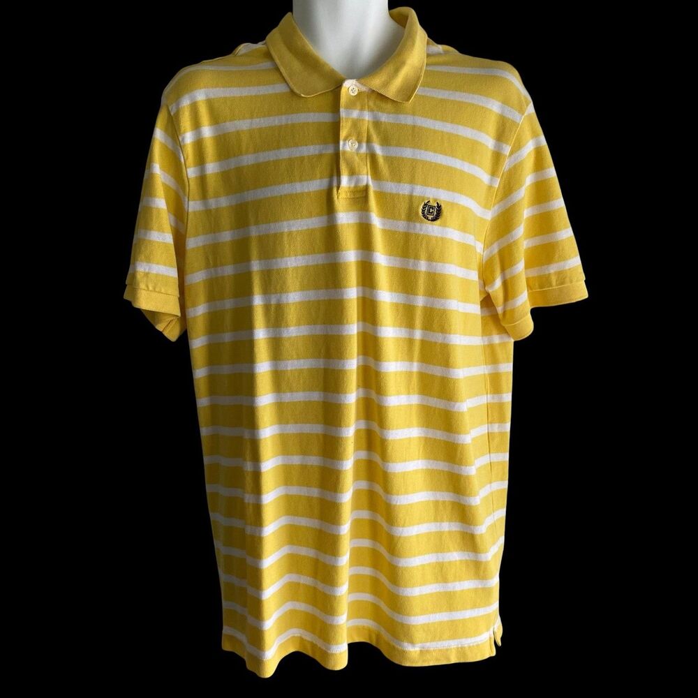 Chaps Polo Shirt Mens XL Yellow White Striped 100% Cotton Short Sleeve Casual